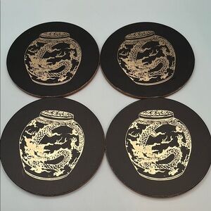 Elegant Pinyin Press Black and Gold Ginger Jar Coasters Set